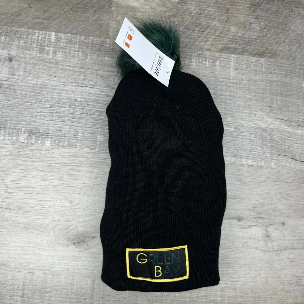 Jovan Jane Green Bay Packers Hat Beanie Adult Black Green Gold‎ Pom New Tags $44